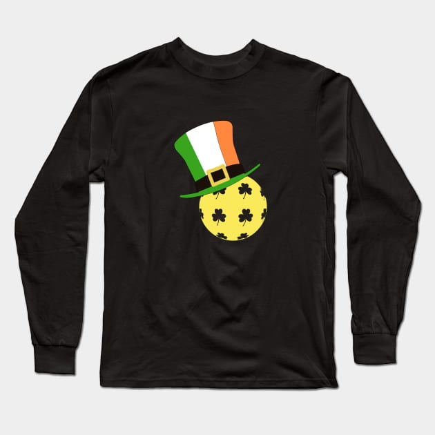 Irish Pickleball with Shamrocks and Irish Flag Long Sleeve T-Shirt by Mackabee Designs